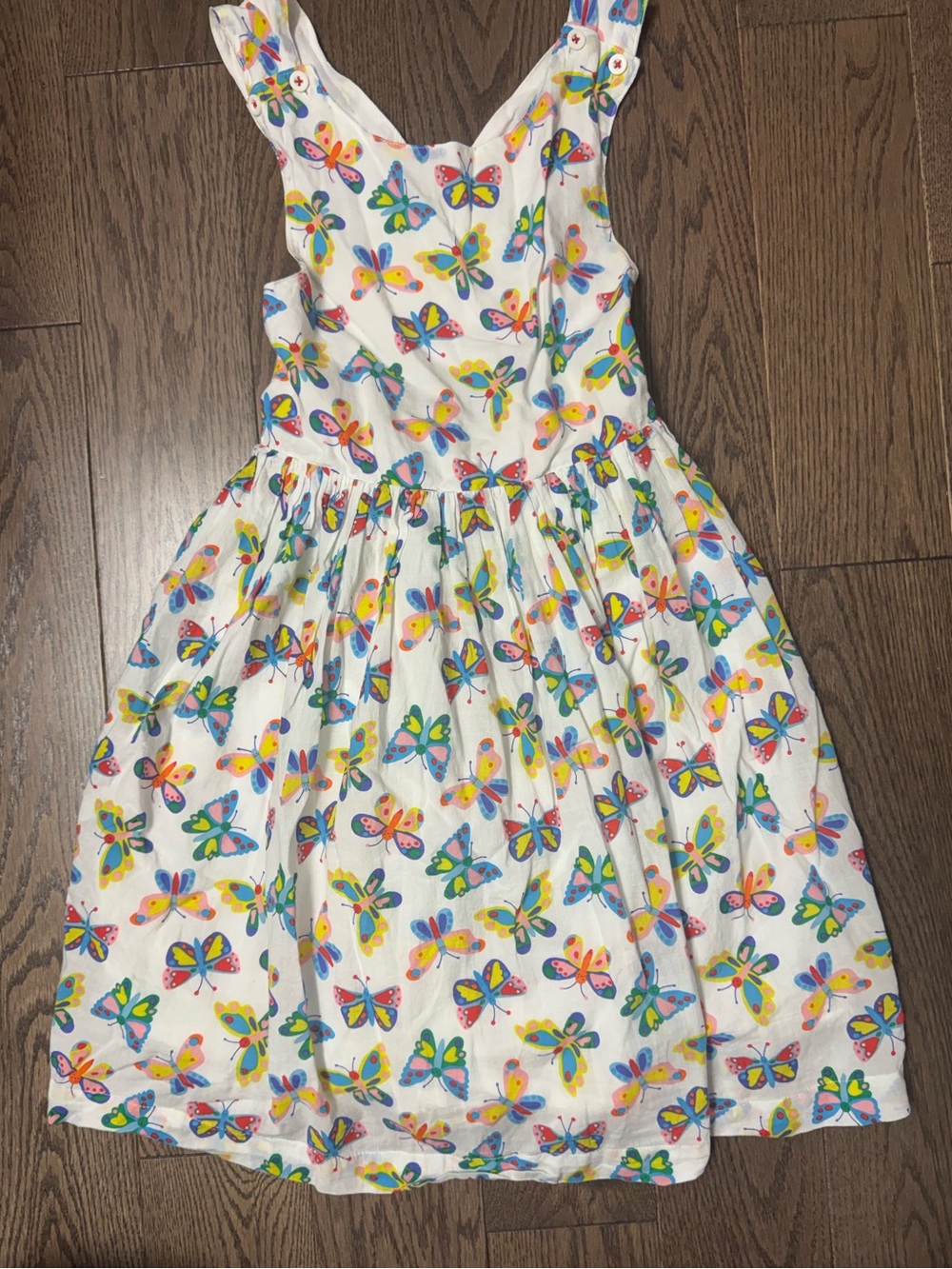 Mini Boden White Dress with Multicolor Butterfly Print 8/9